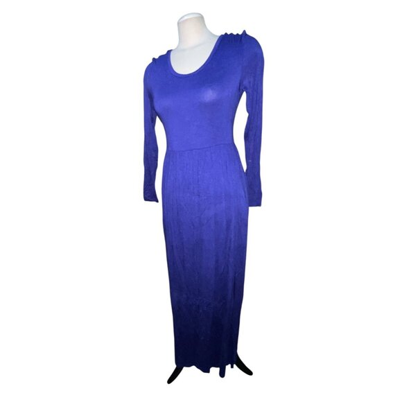 Womens Long-Sleeve Royal Blue Maxi Dress Sz Medium Stretchy Fabric Scoop Neck Ca - Picture 5 of 11